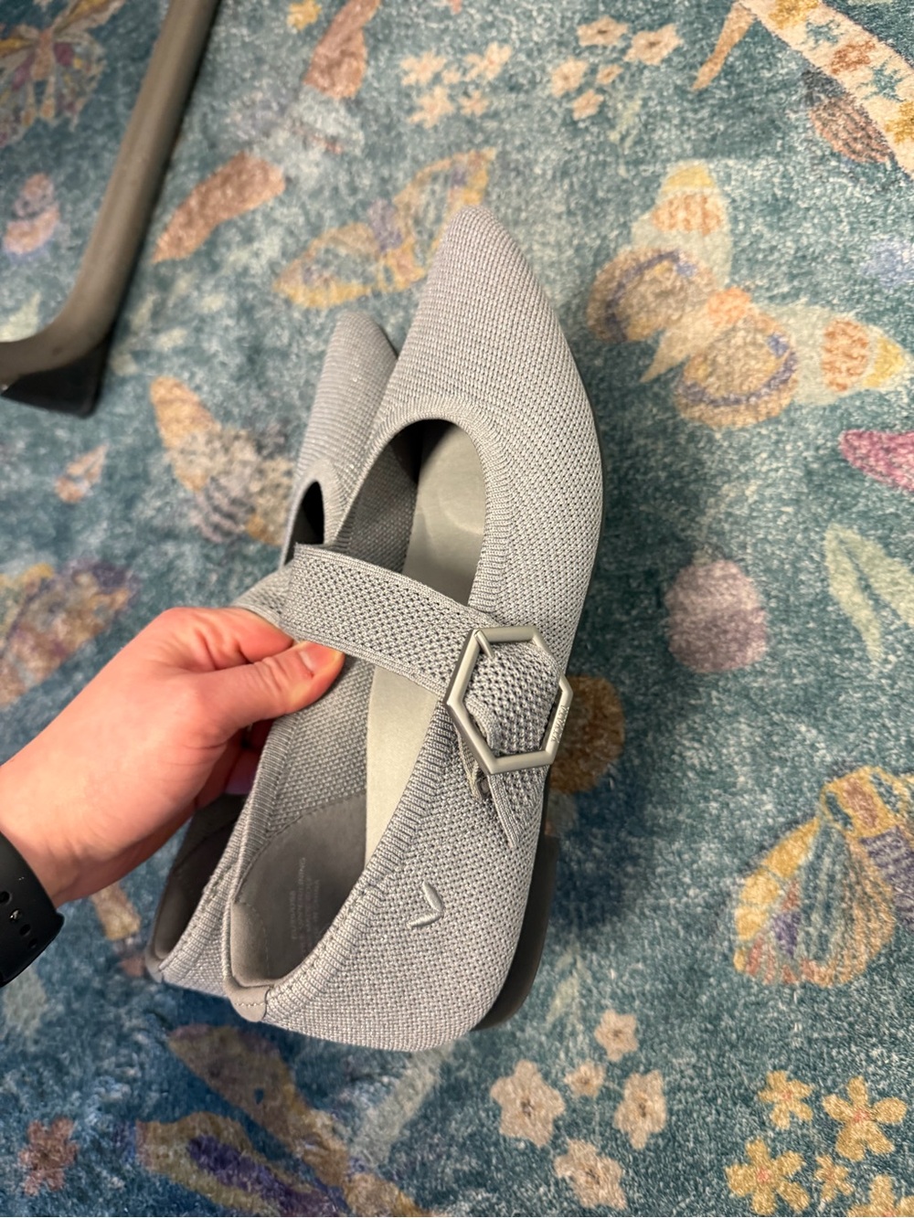 NWOT Grey Knit Mary Jane Flat with Buckle - Picture 9 of 15